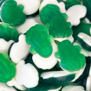 Zachte groene en witte gummy kikkers met een sappige, fruitige smaak en een speelse vorm. Deze snoepjes zijn een leuke en smakelijke traktatie voor jong en oud.